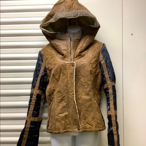 Women leather coat with hood